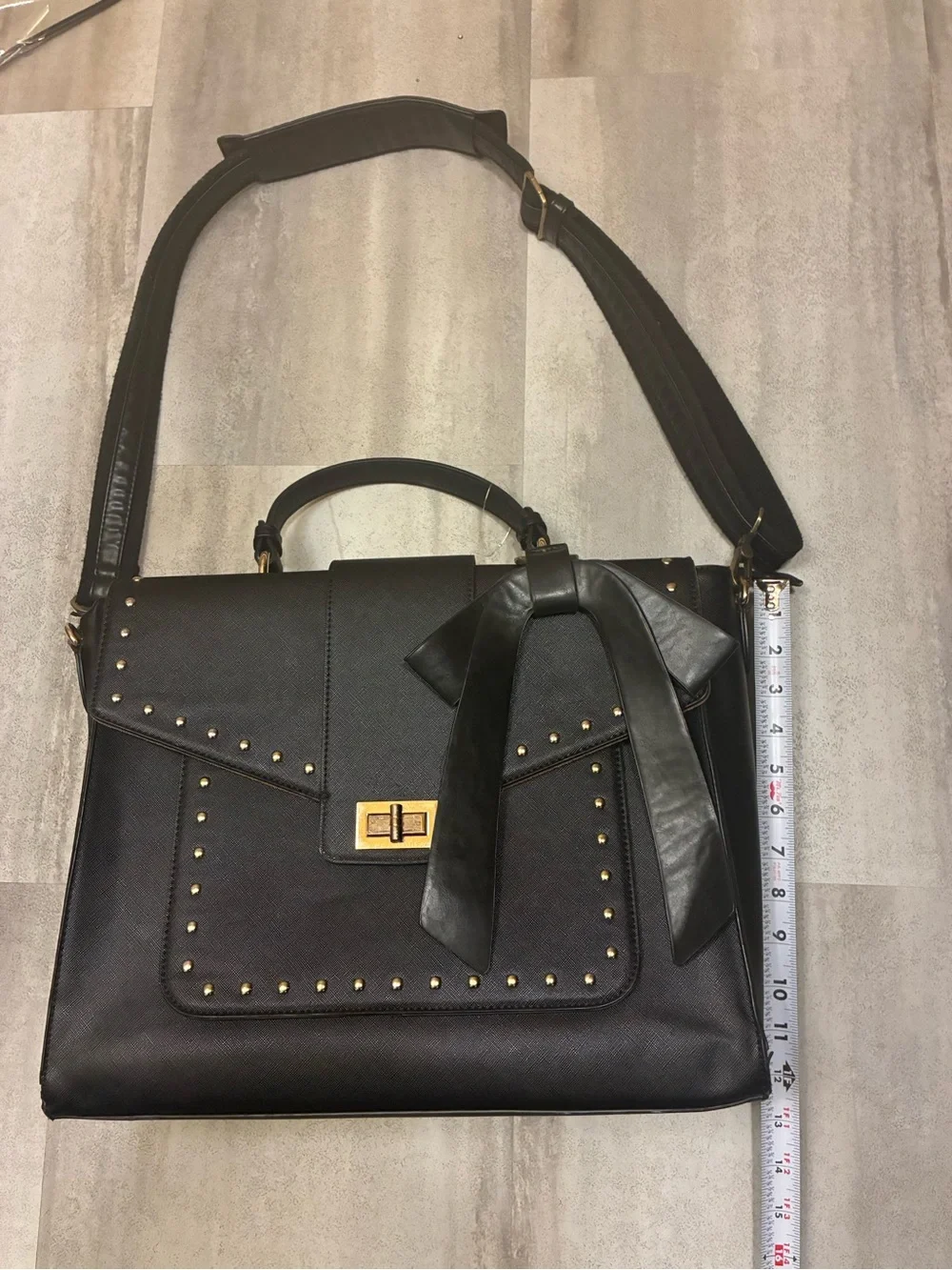 Ecosusi Black Studded Satchel with Bow Accent